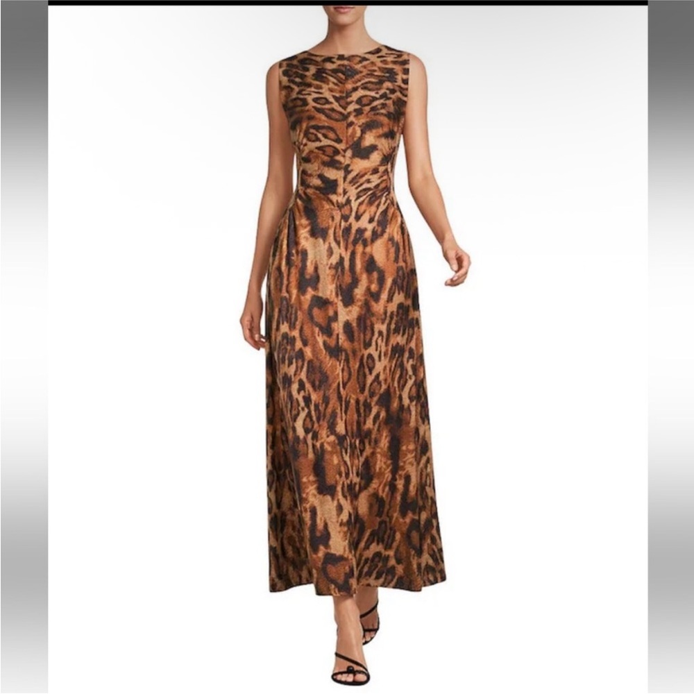 Sleeveless Leopard Print Maxi Dress - Brown